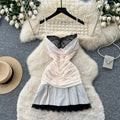 French lace patchwork camisole dress - summer slimming a-line mini dress - green sexy