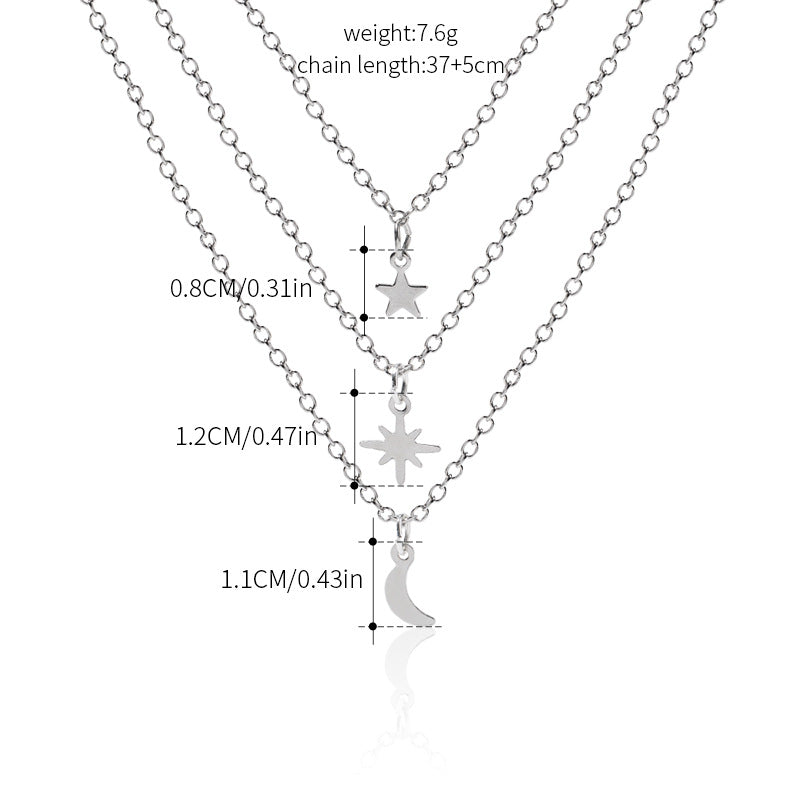 Star necklace wholesale new european and american cross-border alloy jewelry pendant moon multi-layered wearing high-end necklace for women
