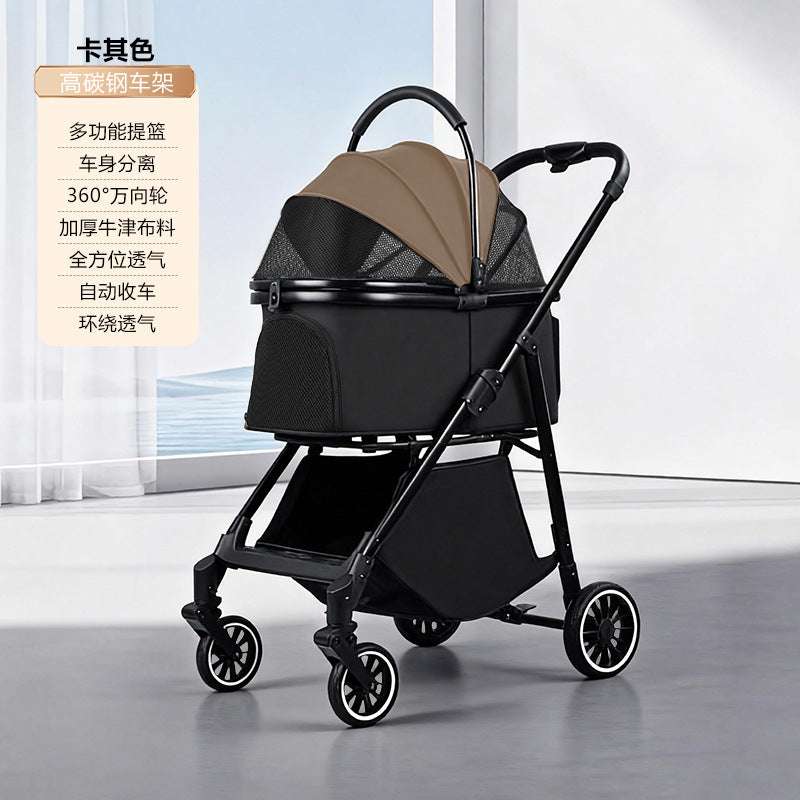 Pet stroller - lightweight, foldable, detachable - portable, shock-absorbing, and breathable for small to medium-sized dogs and cats
