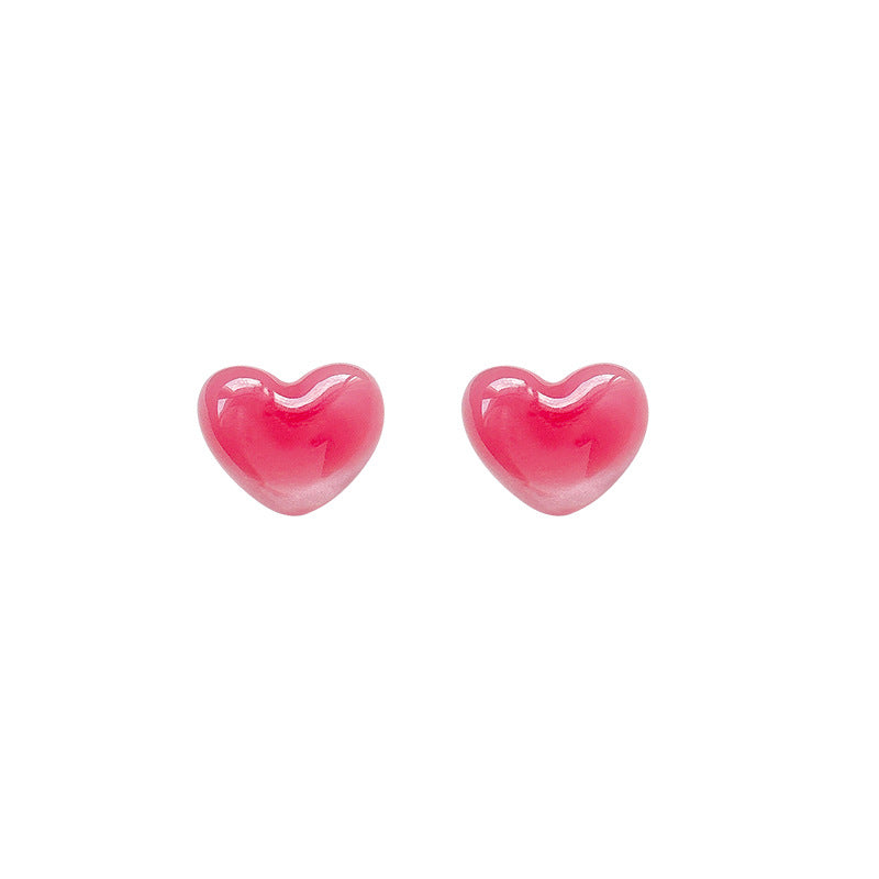 Japanese and korean fresh sweet jelly color stereo heart earrings women's fashion design elegantstylish cat's eye earrings