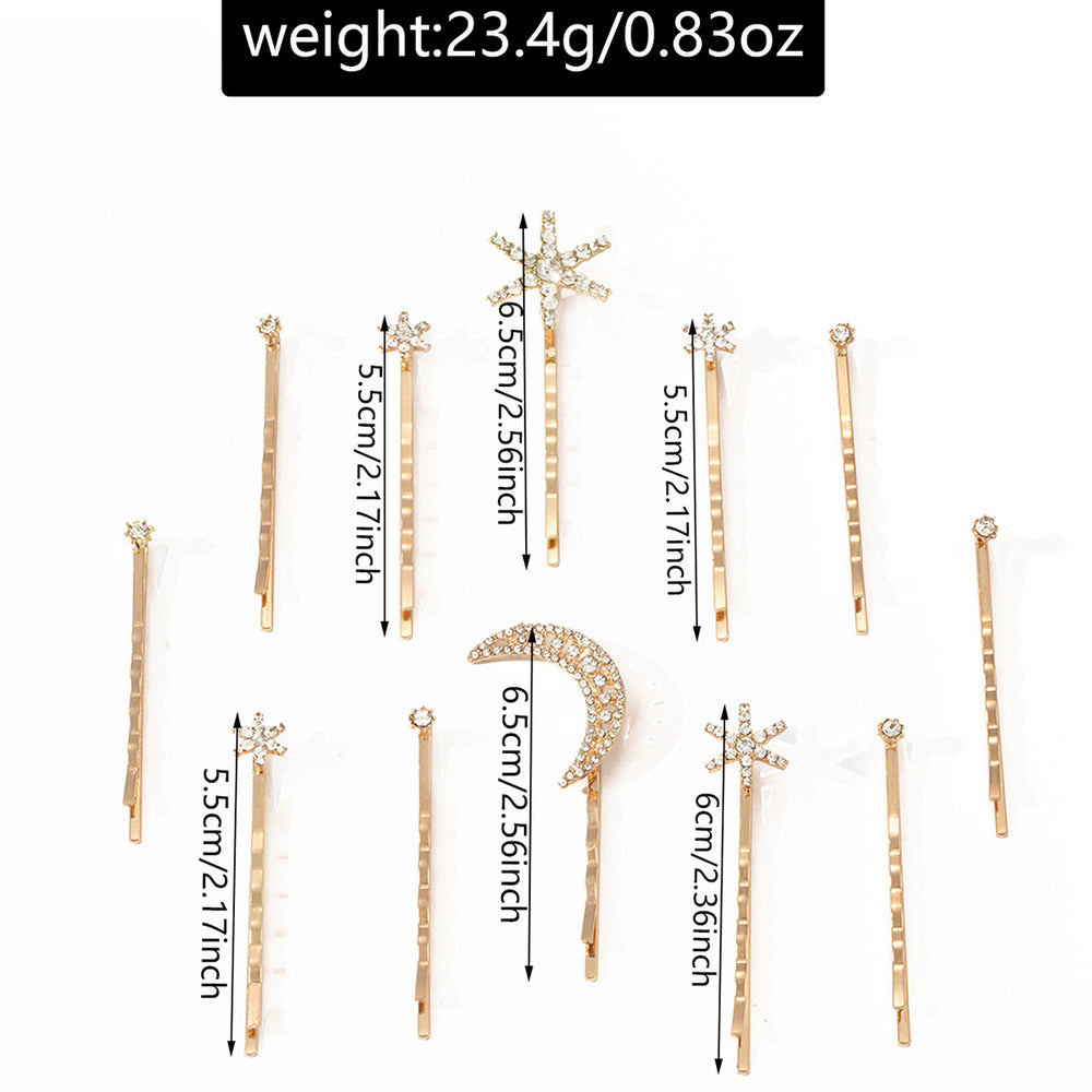 Wholesale alloy electroplated snap hair clips - european & american style cross-border jewelry, moon headwear, unique snowflake layered hair clip set for women