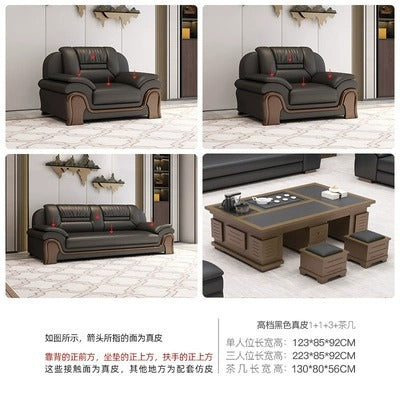 Office sofa business casual living room hall hotel reception casual area genuine leather coffee table reception office combination