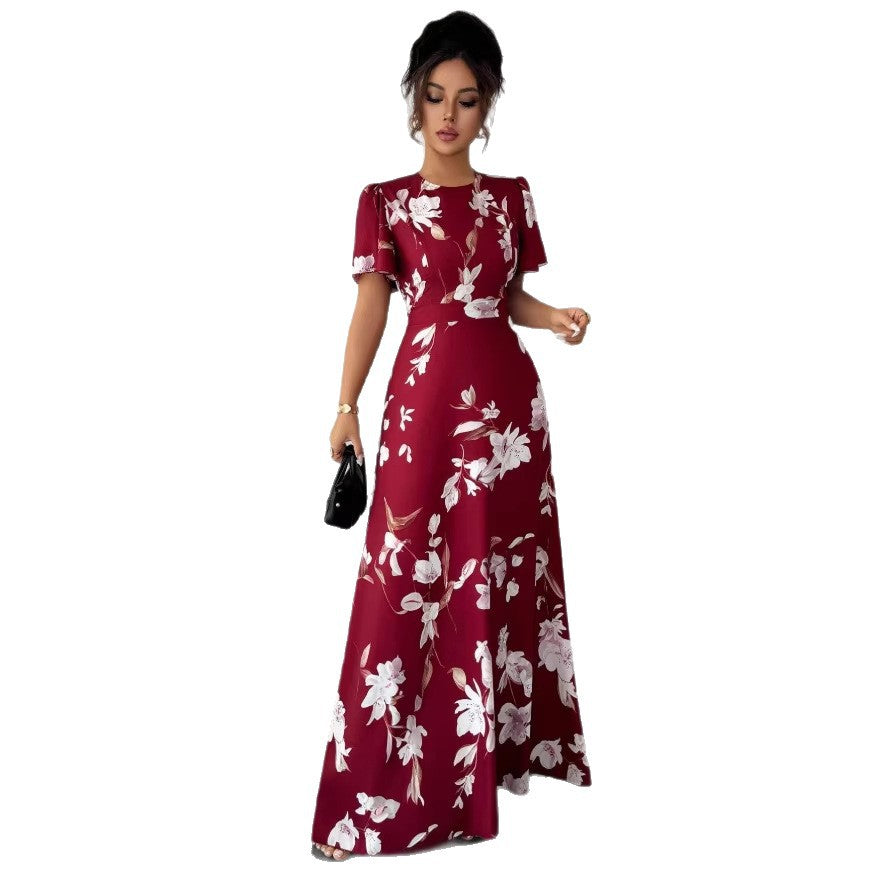 women's mid-length printed pullover dress - new summer floral elegant maxi dress