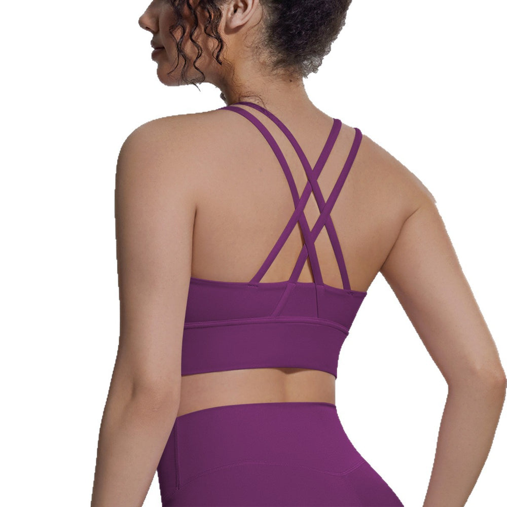 New nylon spandex sports bra - racerback, cross-back, compression yoga top - shockproof, barely-there feel, fitness tank top