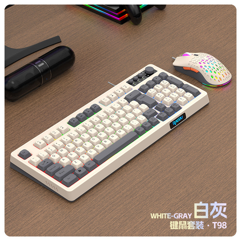 Leikui t98 wired membrane knob keyboard three color matching luminous mechanical feel desktop computer office game set