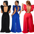 C6805 cross-border   fashion women's solid color sexy v-neck ruched long pants jumpsuit