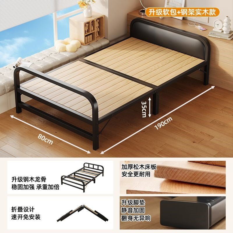 Folding bed - simple, home-use, adult single bed - perfect for rentals, offices, nap time, dorms - iron frame bed