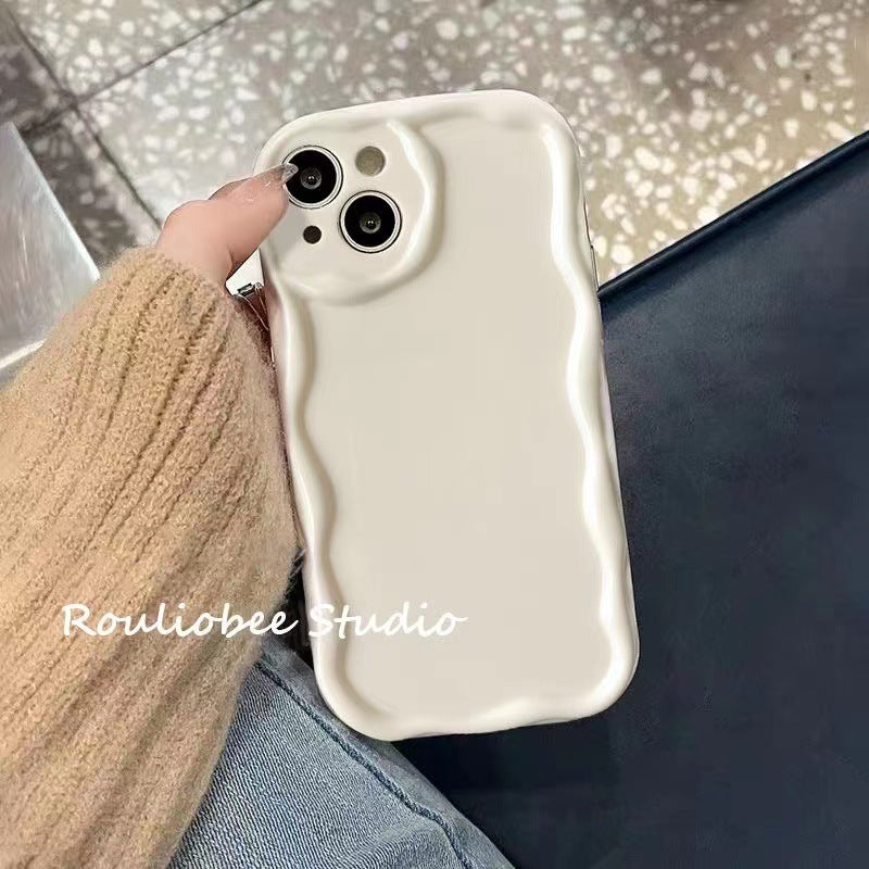 Three-dimensional wavy edge suitable for apple 16pro all-inclusive anti-fall protective case iphonexr pure color simple mobile phone case