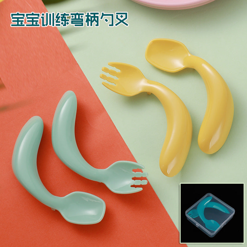 Baby learning to eat training elbow fork spoon spoon infant and child complementary food learning to hold fork and spoon box