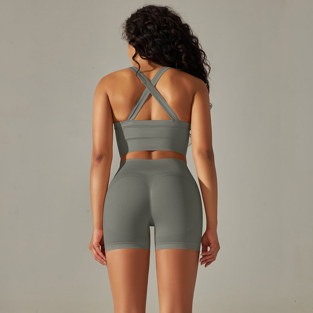 New arrival cross-border fashion seamless back cross double shoulder strap sports vest bra suit running fitness yoga pants