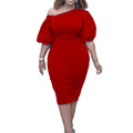 D218 european and american women's clothing  summer new arrival solid color one-shoulder puff sleeve ol style elegant plus size cross-border dress