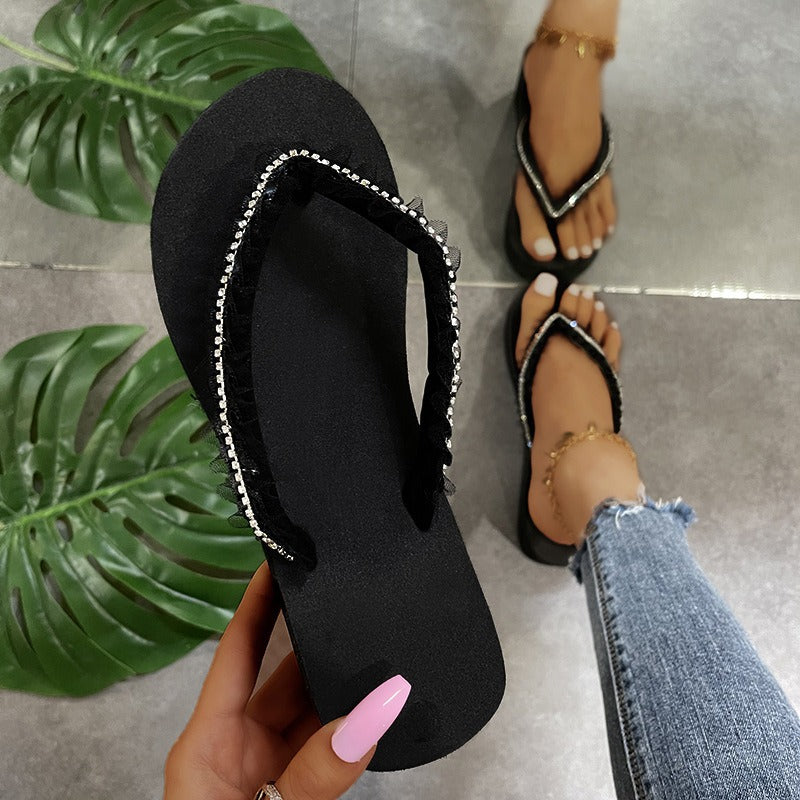 Exportplus size rhinestone flip-flops sandals summernew arrivalfashionplatform shoesthick soleflatscasual flip-flops