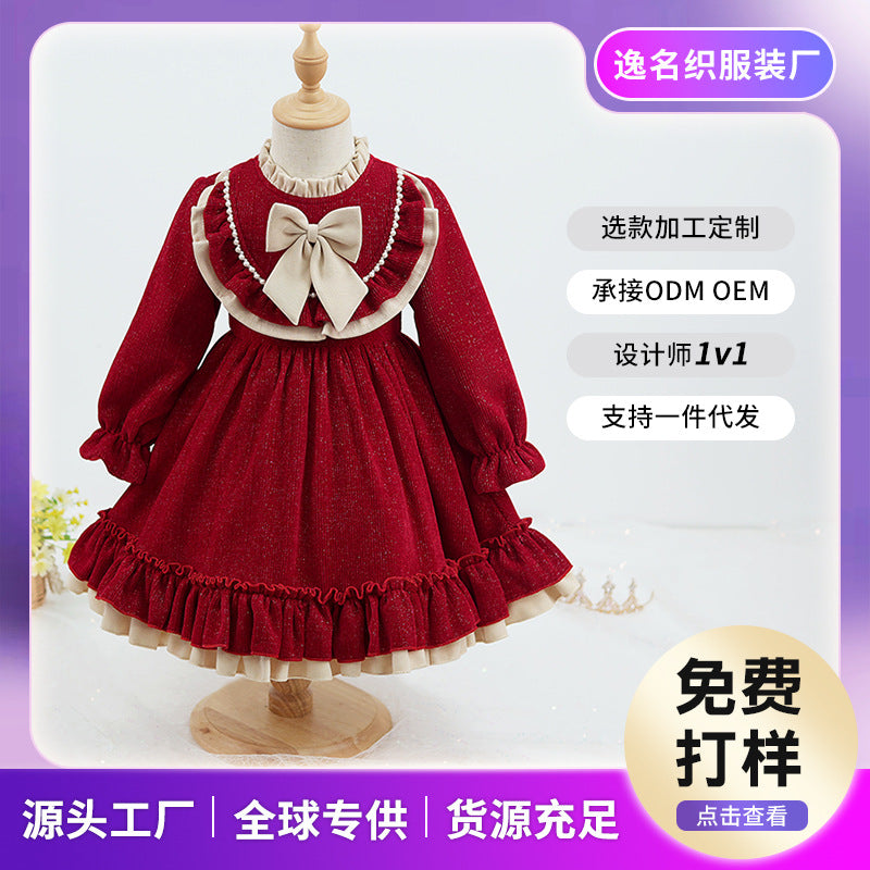 Ready-to-ship girls' dresses - autumn  new arrivals: lolita red kids' princess dress, stylish birthday tutu skirt