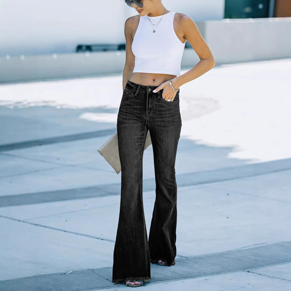 European and american stretch jeans for women - new arrival, hot-selling, elegant commute style, raw hem micro flare jeans, washed fashion denim
