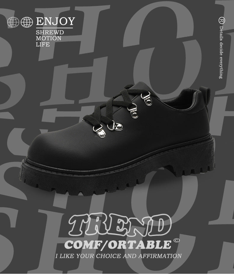 Men's shoes 2026 new arrival carbon black mickey derby shoes niche style original workwear thick sole heightened big toe casual leather shoes