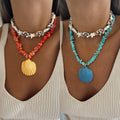 Wholesale seashell pendants - new cross-border beach starfish necklace for women - fresh, colorful crushed stone summer ocean choker