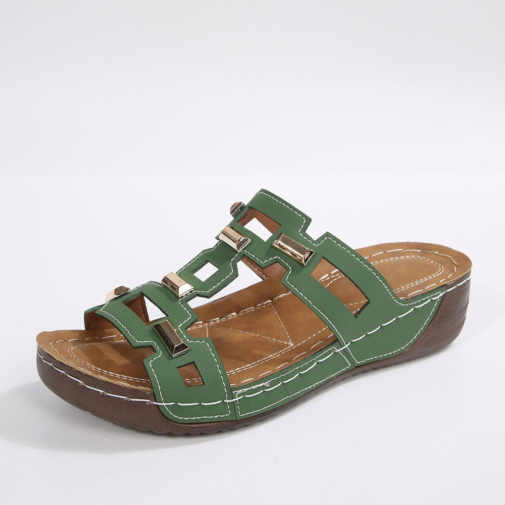 metal buckle wedge heel slippers  summernew arrivalplatform shoesplus sizethick sole one-line sandals women's wholesale