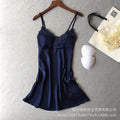 New european and american style faux silk black loungewear two-piece set - fashionable and comfortable lace trim pajama set