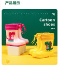 Kids' fashion waterproof warm rain boots - cute cartoon dinosaur design, non-slip, drawstring closure, all-season rain boots for boys and girls