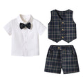 New boys' spring plaid vest three-piece set: gentleman's outfit for older boys, perfect for baby's first birthday celebration