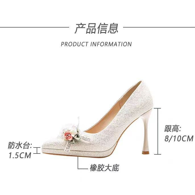French high heels women's stilettos 2025 spring and autumn new arrival waterproof platform elegant beautiful wedding shoes sexy pointed toe flats
