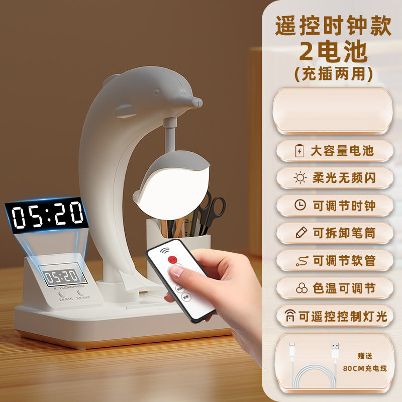 Eye-care led desk lamp - rechargeable smart student lamp with pen holder, digital display, and night light - perfect for dorms and kids' study desks