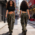 European and american style camouflage jeans -  cross-border women's fashion, unique pocket design, pleated, distressed hem, casual pants