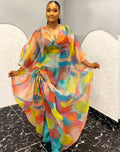 African wedding party dress - colorful leopard print batwing sleeve shirred design robe bubudress