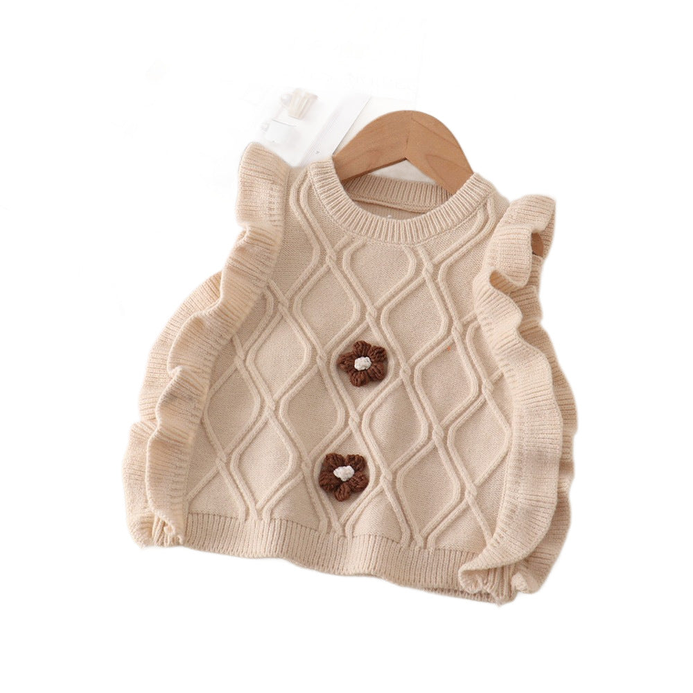 Girlknittingvestspring & fall style fungus flower vest baby sweater waistcoat k-stylecute baby outwear