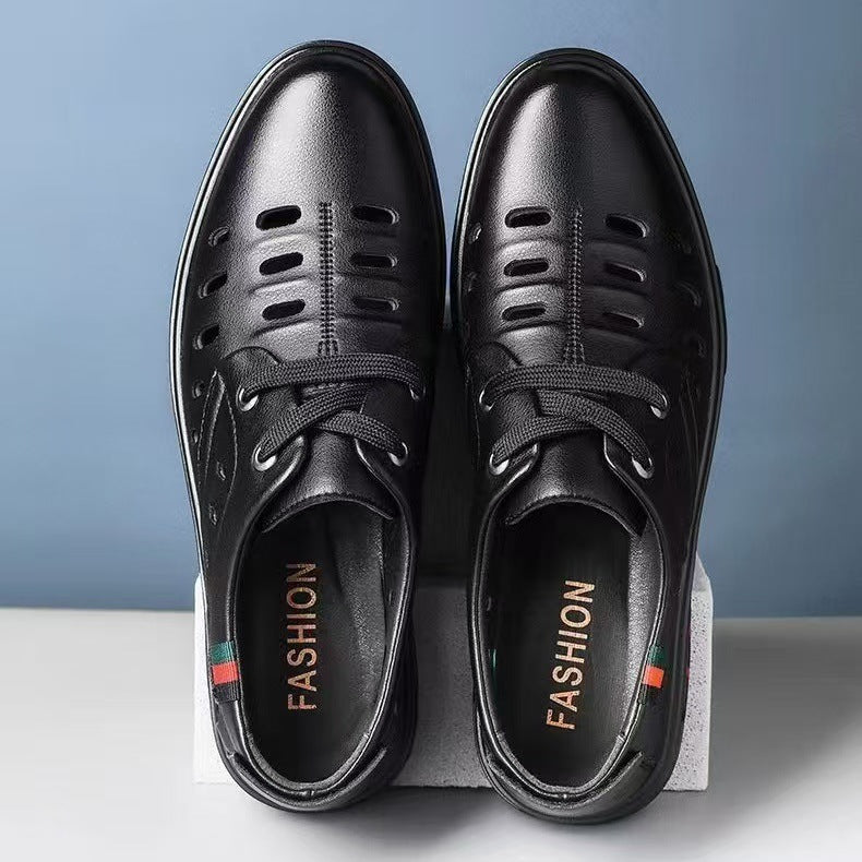 Summernew arrivalcut out perforated breathable business formal leather shoes men's casual wedding groom british pointed toe men's shoes