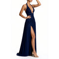 summer new arrivals: european & american cross-border women's fashion - elegant & sexy v-neck ruched slit bodycon dress