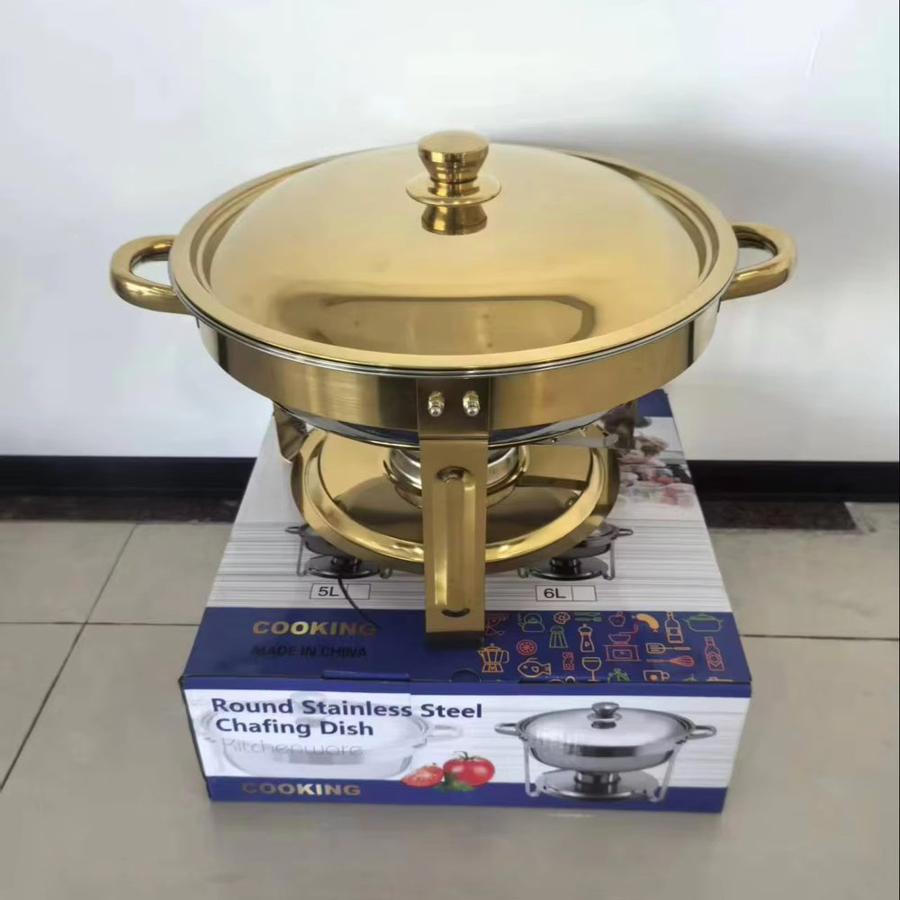 Round stainless steel buffet warming tray, 5l with visible glass lid, buffet stove - in stock