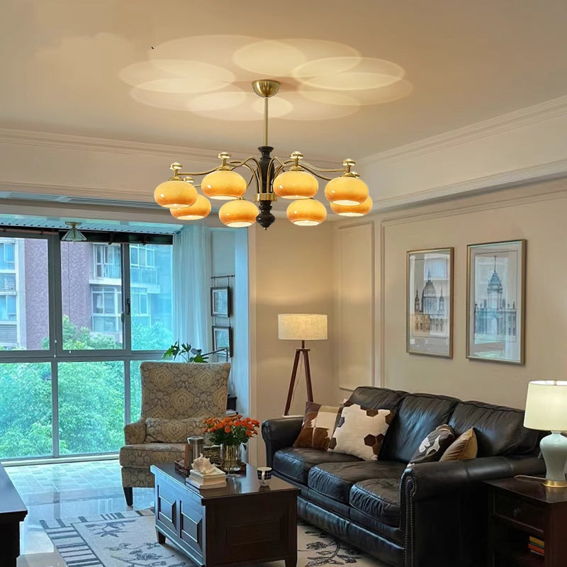 Medieval vintage American retro persimmon lens projection living room chandelier study bedroom dining room eye protection lamp