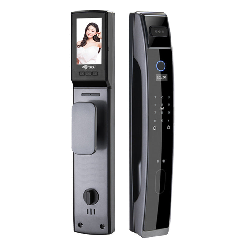 3d face recognition smart lock for home security - anti-theft door fingerprint lock with peephole viewer, video intercom, and password function