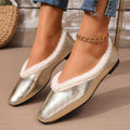Export square toe fleece-linedthickenedheattech cotton shoes for women winternew arrivalplus size cross-border flatsflatsflats shoes