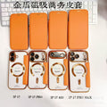 Suitable for apple 16promax mobile phone case electroplated gold shield magnetic leather case iphone17 flip full cover protective case