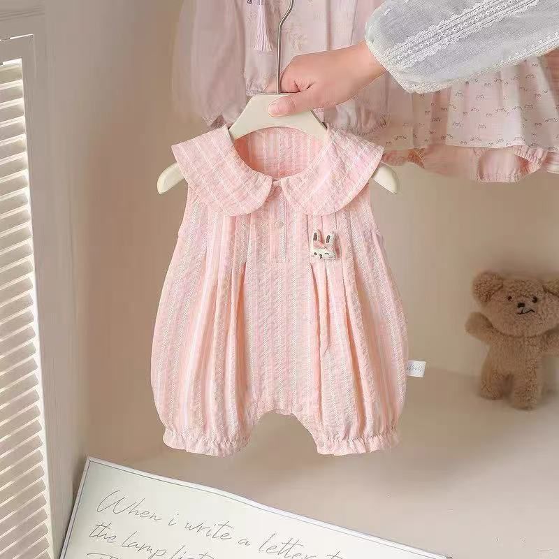 Newborn baby sweet korean style romper - stylish little princess sleeveless bodysuit - lightweight summer crawling suit