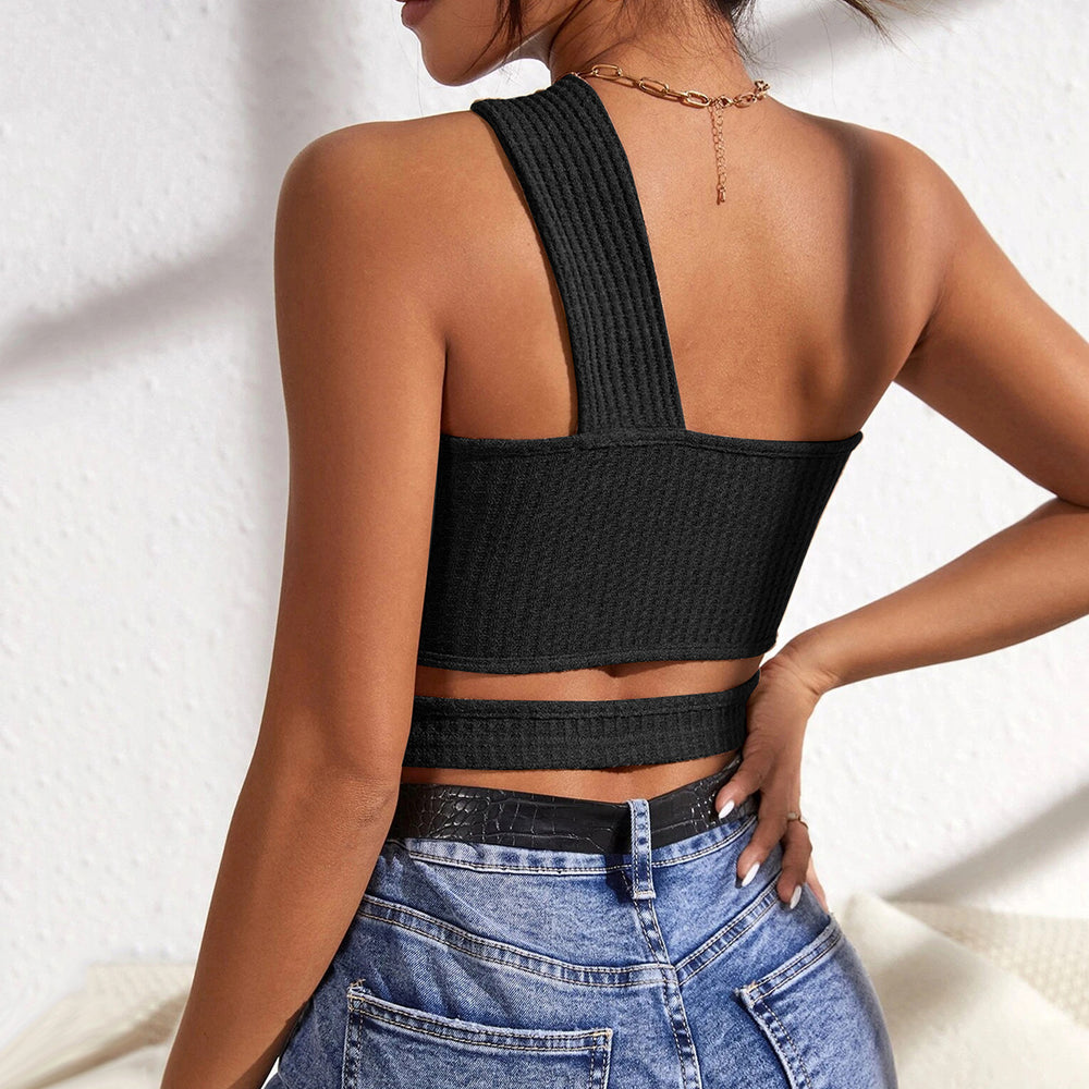 european and american style sexy cutout knit tank top - ultra short, one-shoulder bandeau top - hot girl style