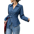 fashion  autumn new arrivalretro lapel single-breasted side waist tie backcasuallong sleevesshirt