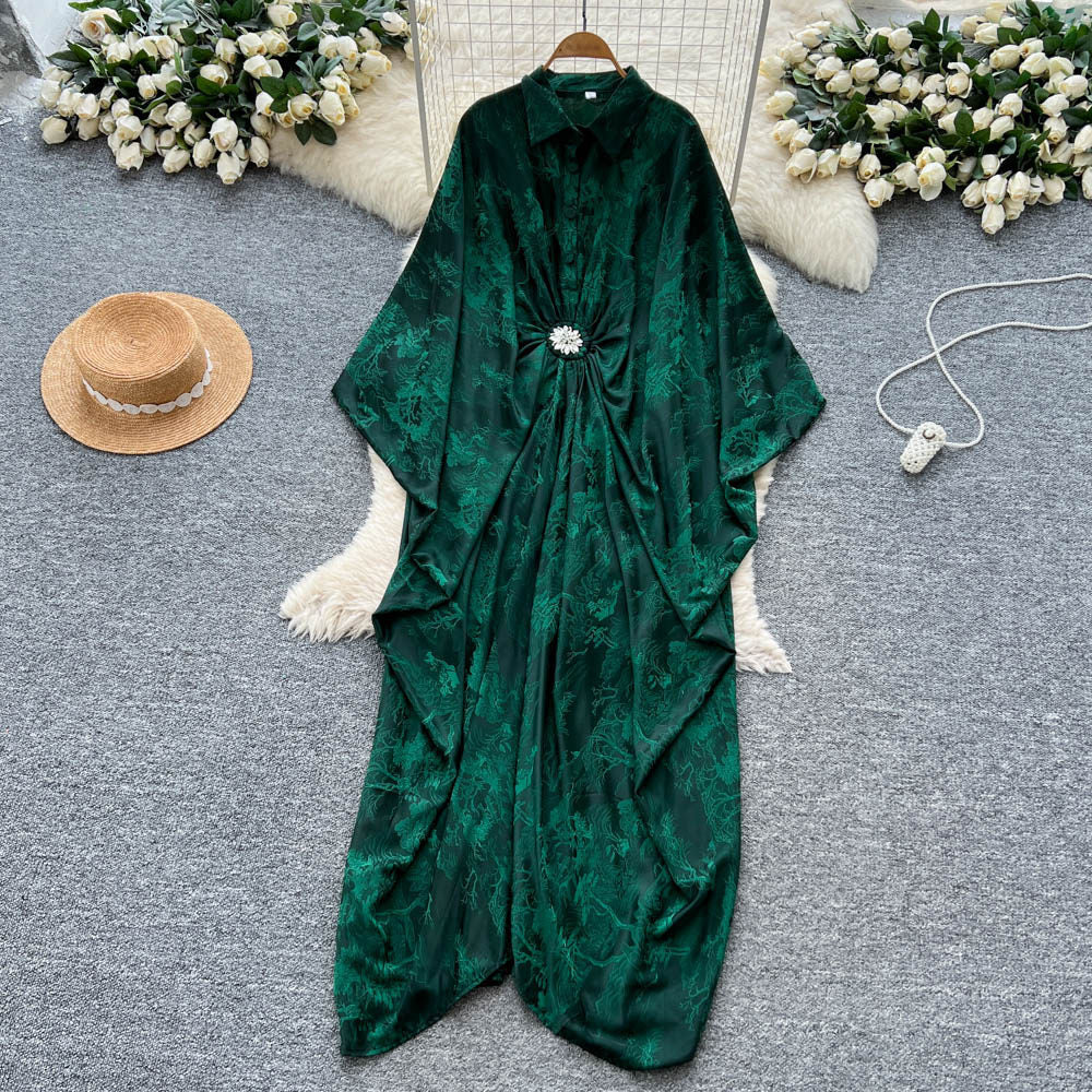 Vacation style printingpatchworkclassy new arrivaldress women's waist slimming look large swing long skirt work clothingelegant skirt