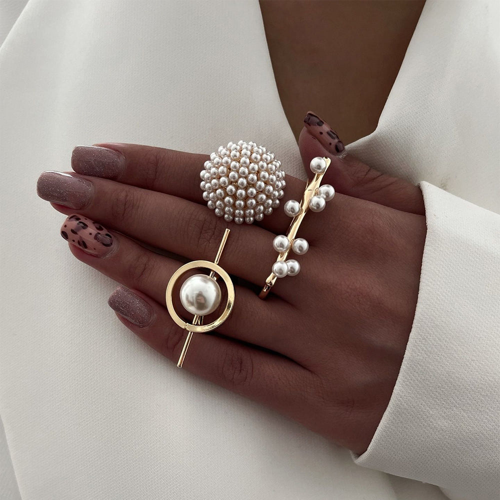 European and american cross-border trendy pearl ring for women, niche design, fashionable and versatile double-layer finger ring jewelry wholesale