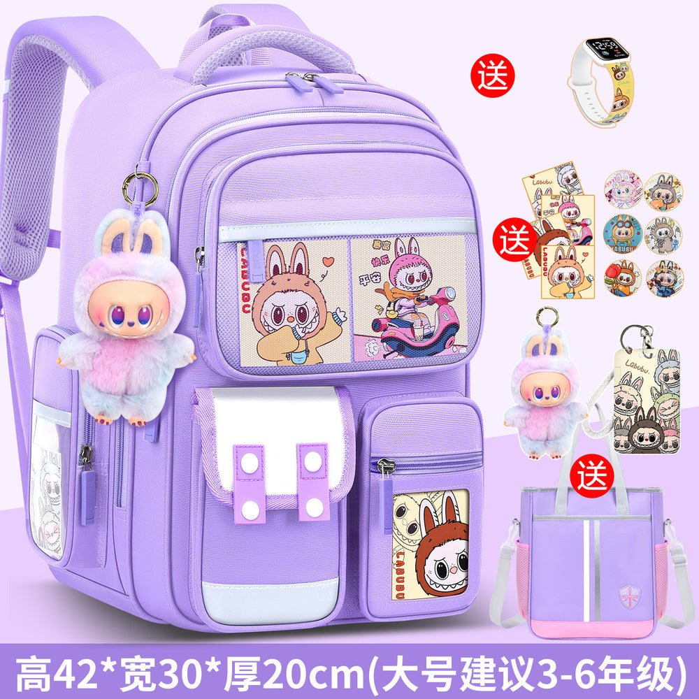 2026 new labubu backpack for girls, elementary school students grades 1-6, boys' lightweight kids' backpack, spine protection, and weight reduction