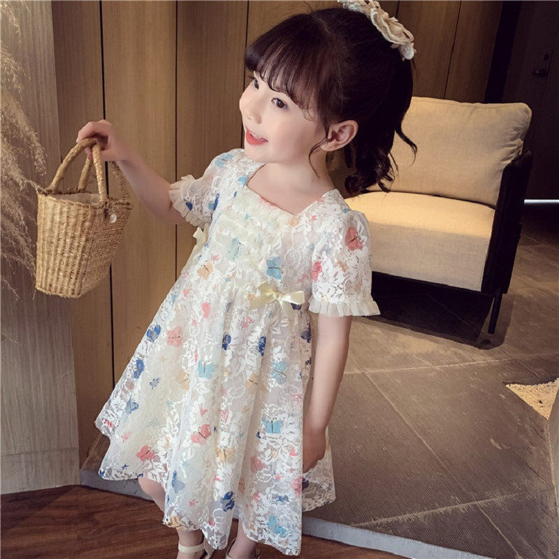 Girls' chic princess dress summer collection : new trendy lace dress for little girls, korean style mesh dress for children