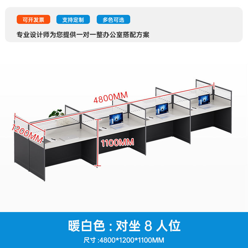6-person office desk and chair set - minimalist modern office cubicle system with individual workstations and 4-seat partitioned computer desks