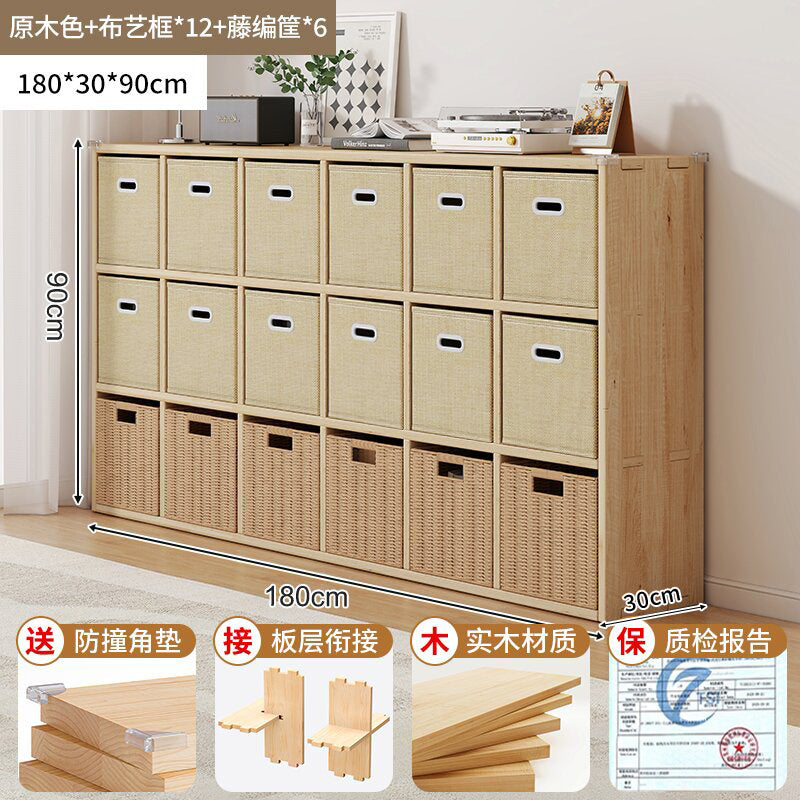 Solid wood bookshelf shelf floor-to-wall combination lattice cabinet living room kindergarten storage low household bookcase