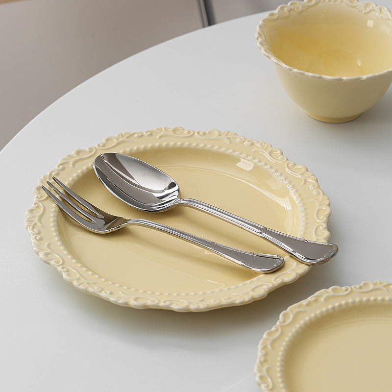 Ins embossed ceramic dinnerware set - vintage style dinner plates, western dinner plates, vegetable plates, royal style cream ceramic plates