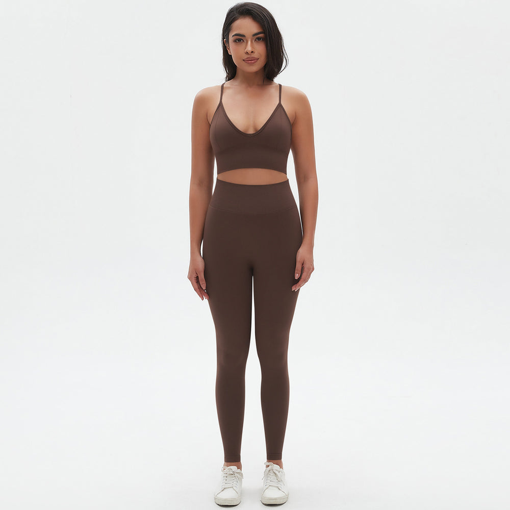 New arrivalhigh waist hip lifting tights suspenders beautiful back sports bra fitness suit cross-border seamless quick-drying yoga clothes