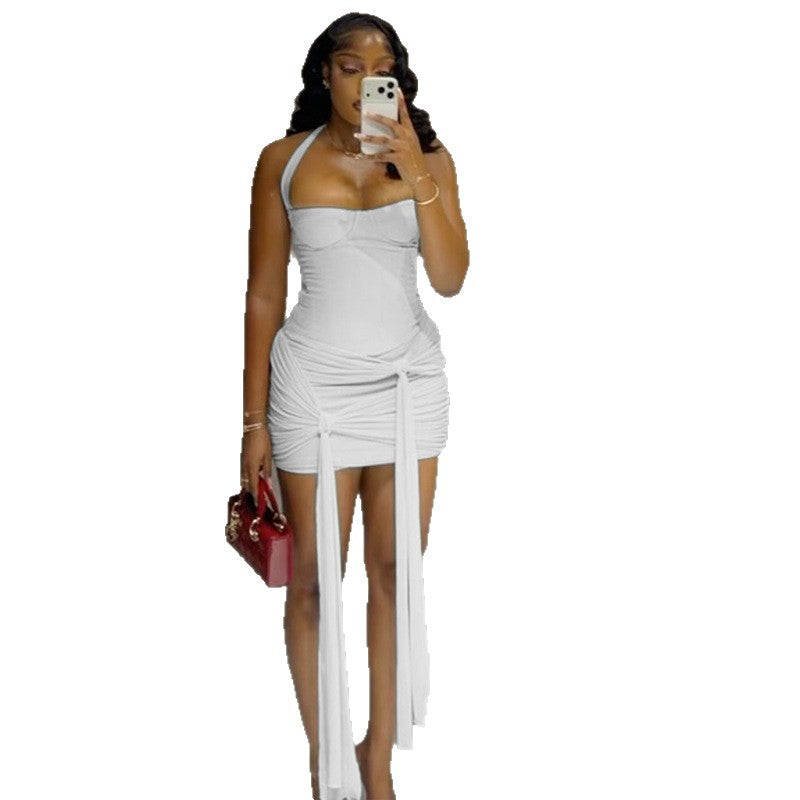 Fashion styleexportpure color street women's fashion strap hip skirt one-line collar sleeveless haltertube topdress
