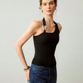 Fashionexportnew arrival yoga sports vest women's quick-drying training dance metal buckle decoration halter neck slim-fitting tops