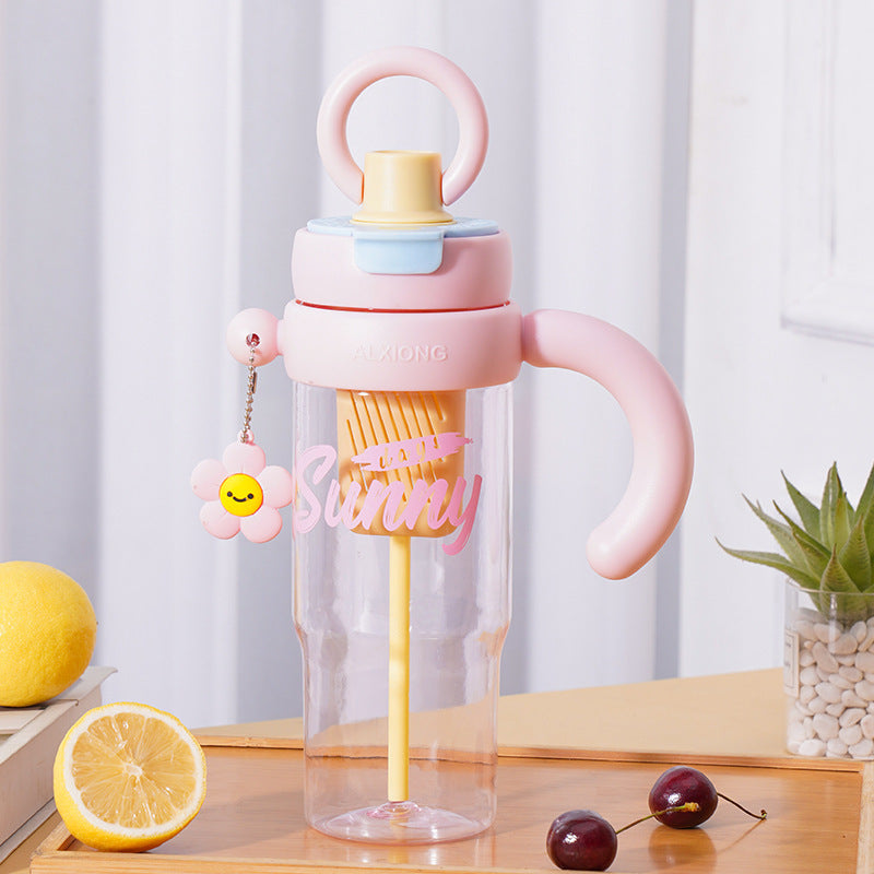 New arrival high-looking ice cup with lifting ring, large capacity double drink plastic water cup with handle and tea drain, tea straw cup